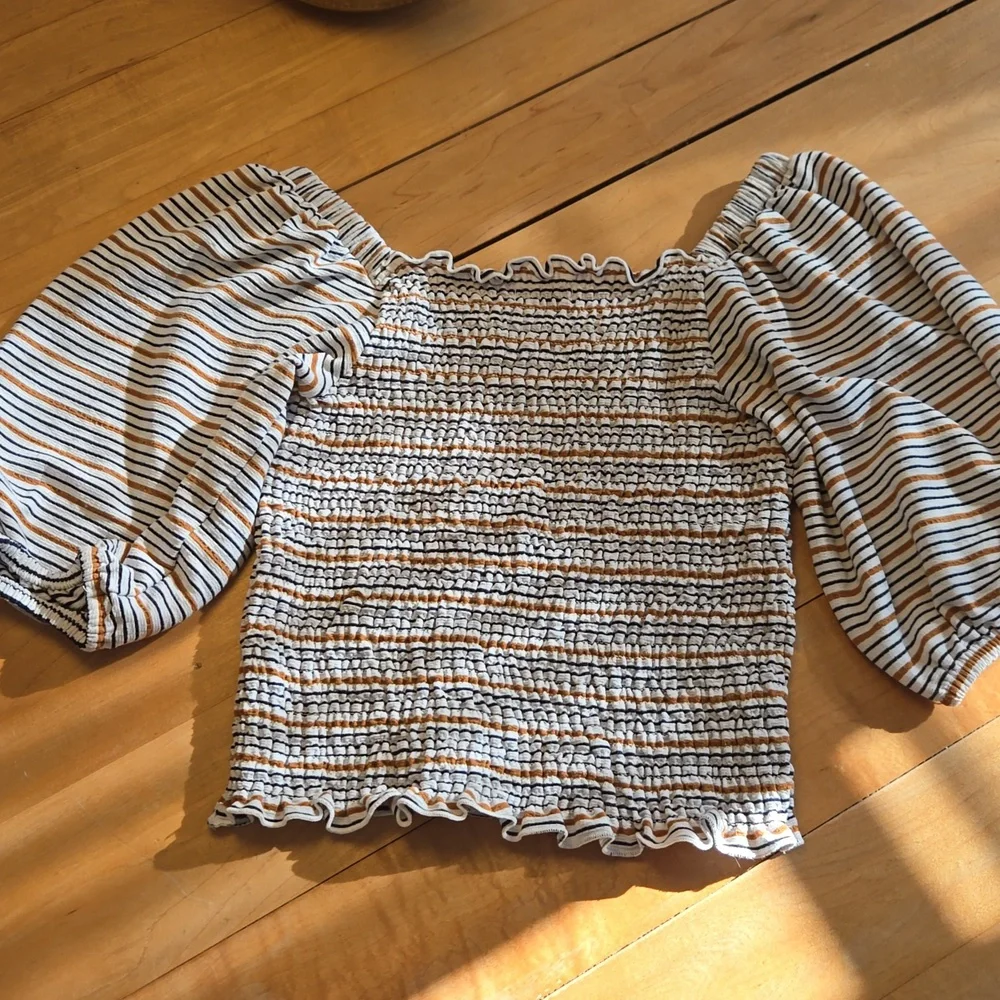 LOFT Striped Smocked Drape Sleeve Top - Picture 5 of 9